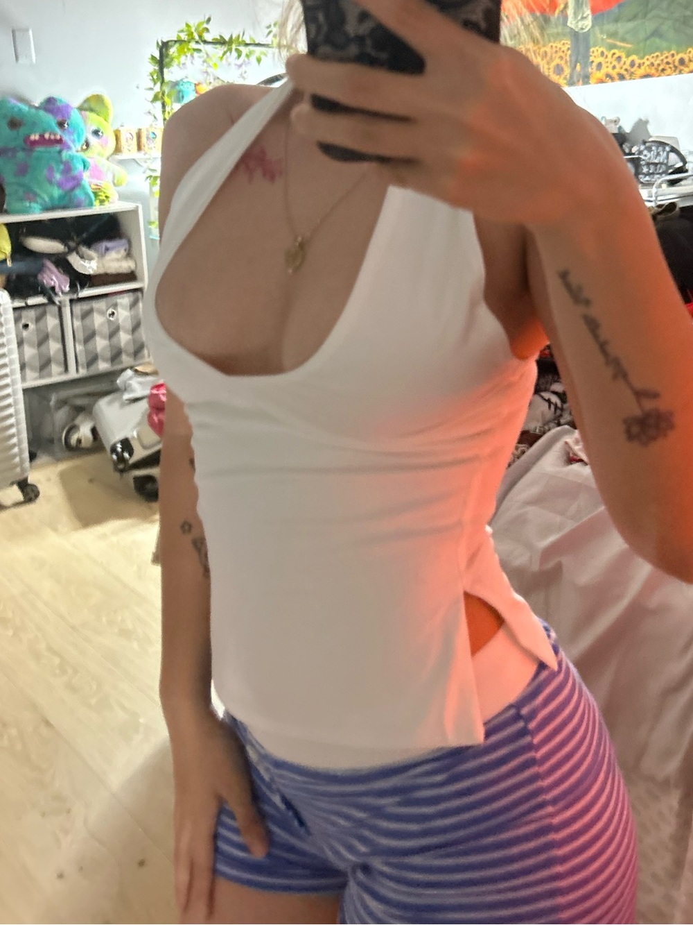 White Halter-Style Tank Top with Side Slits